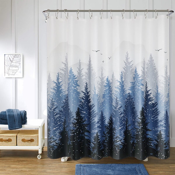 Bruseforhæng 180 x 180 cm Blåt bruseforhæng vandtæt bruseforhæng trykt polyester