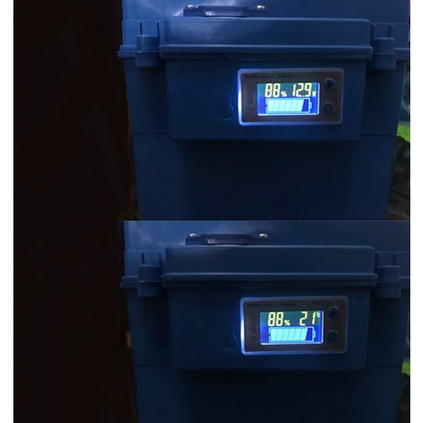 Multifunksjonell 10-100V LCD batterikapasitet voltmeter med temperaturvisning