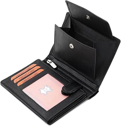 Äkta läder plånbok för män 12,5 x 9,5 x 2 cm RFID-blockering Svart