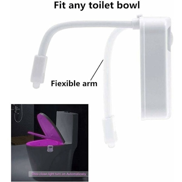 Toiletlampe, LED natlys til WC Badeværelse Sensor PIR 8 Farveskift Belysning (aktiveres kun i mørke)