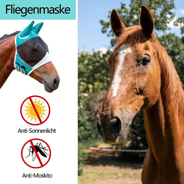 Hestefluemaske Stor størrelse UV-beskyttelse Horse Mosquito Mask Wit