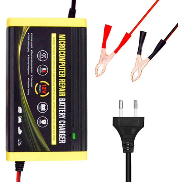 Because Batterioplader, 12V 6a Intelligent Reparationsopladning til Motorcykler, Biler, SUV'er, Tørbatterier, Vandbatterier, Blybatterier EU Stik