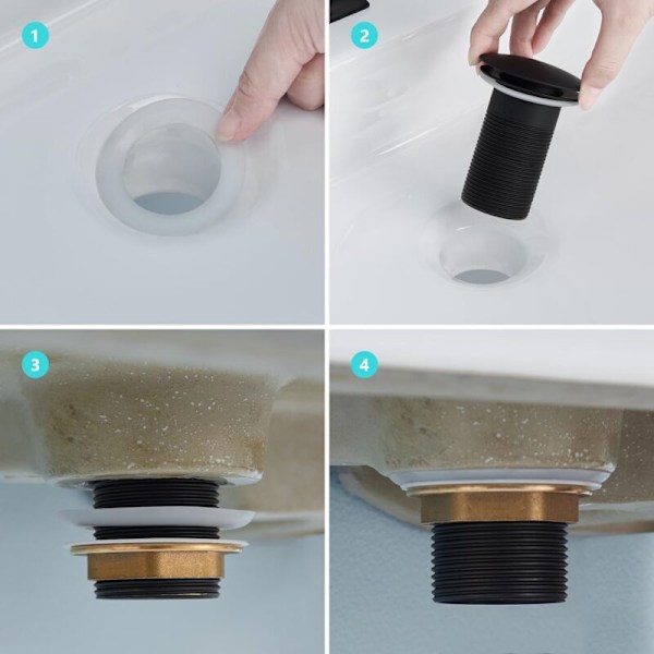Vaskepropp uten overløp, Ulytid Click Clack baderomsvaskpropp, Universal Standard-G 1 ¼, Matt svart finish