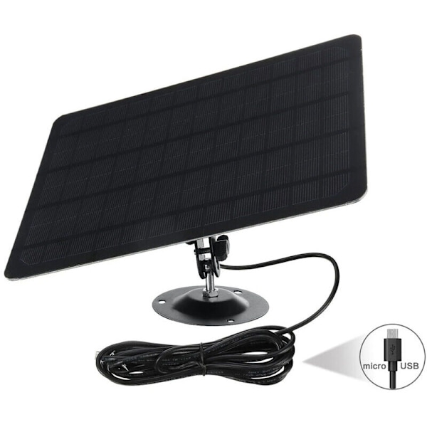10W 5V 2000mAh Micro USB Solpanel 360 Graders Rotation Vandtæt Vægmontering Monokrystallinsk Silicium Solpanel til USB Kamera Sort