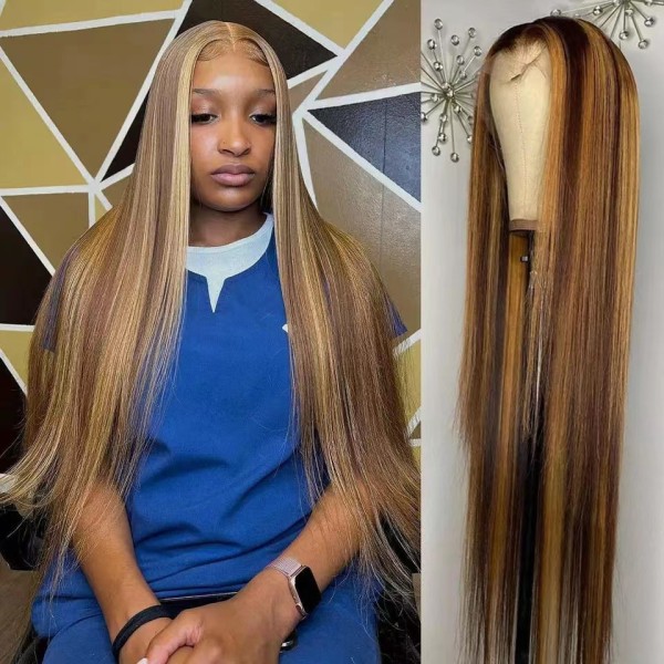 Højglans blonde lace front paryk 22 tommer, egnet til sorte kvinder med brune til blonde hårparykker, sømløs del blonde front paryk, babyhår præ co