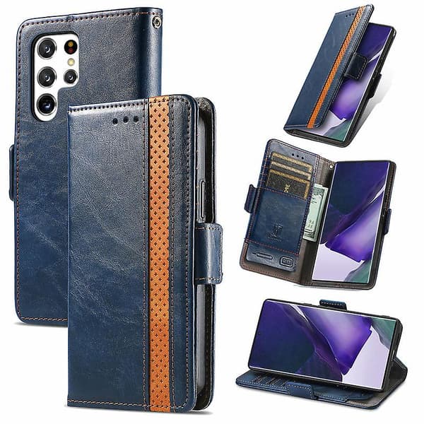 Telefonfodral för Galaxy S22 Plus Telefon Läderfodral Flip Visitkortshållare Stötsäker Skyddsfodral blå