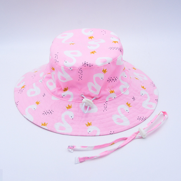 48cm-Jente Anti-UV Solhatt for Barn, Bred Bremskjerm Solhatt med Justerbar Hakestropp