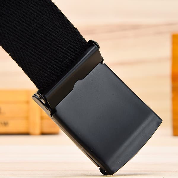 Skær-til-pas Flip-Top Canvas Bælte Solid Sort Militær Spænde