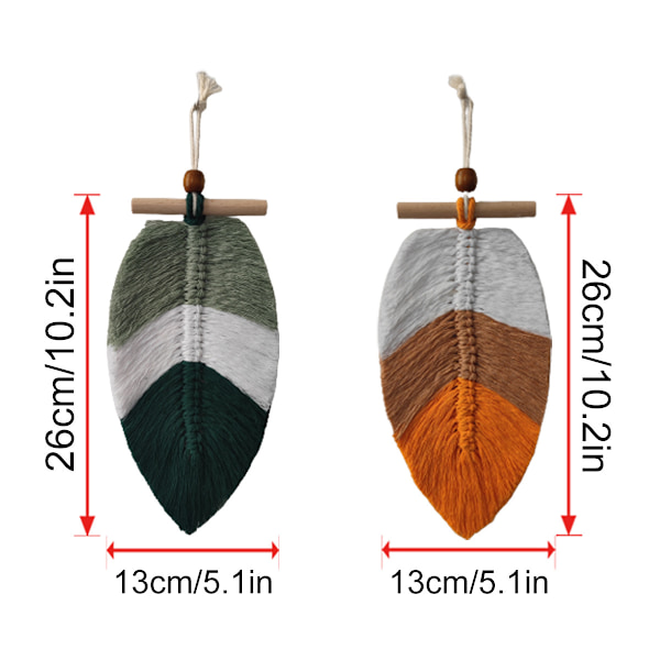 2 st Boho blad väggdekor, chic fjäderblad väggkonstdekor bomull handvävd sovrum vardagsrum lägenhet dekor(stil 1)