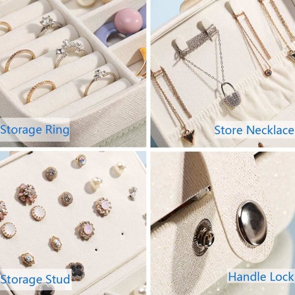 Smykkeboks, liten smykkeboks for kvinner og jenter, smykkeskrin for reiser, for ringer, øredobber, halskjeder, armbånd