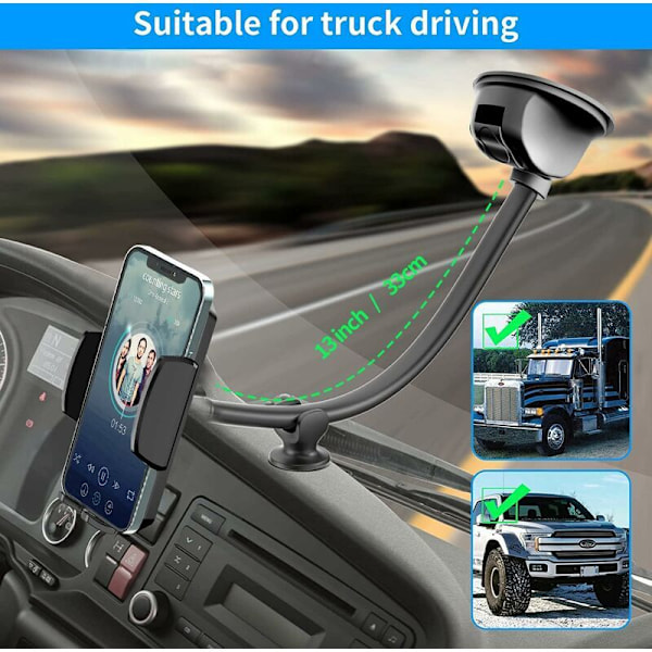 Biltelefonholder med sugekopp, frontrute dashbord smarttelefonholder med lang svanehalsarm for Samsung