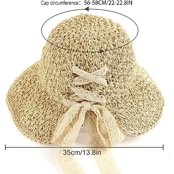 Kvinnors bredbrättade stråhatt (beige) solhatt hopfällbar mjuk hatt hinkhatt sommar strand solhatt för kvinnor