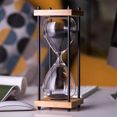 Stor timeglass timer 15 minutter, dekorativ tre timeglass, svart