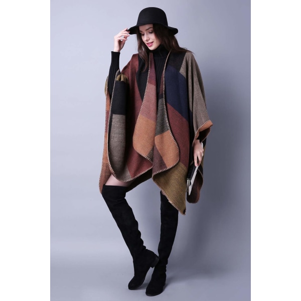 Kvinners teppe sjal omslag vinter åpen kappe kappe oversized cardigan genser