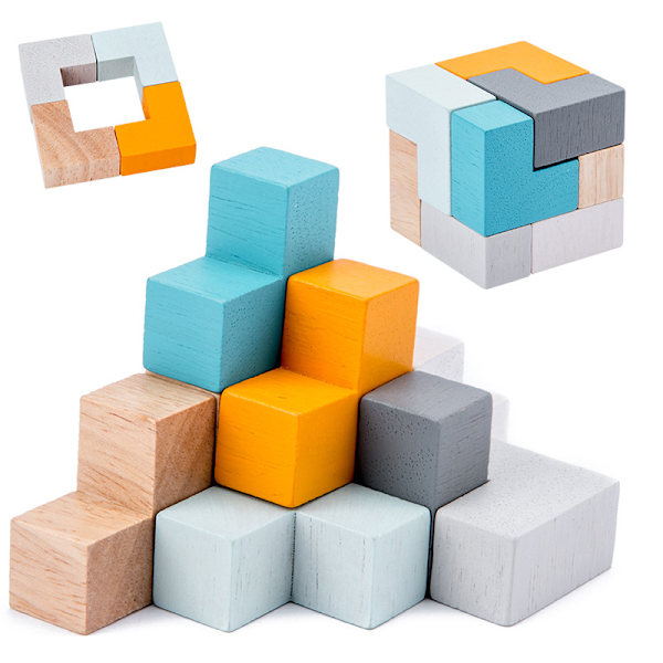 Bärbar spel för resa järn låda trä pedagogiska tidig utbildning leksaker 3d pussel|block (Rubiks kub)