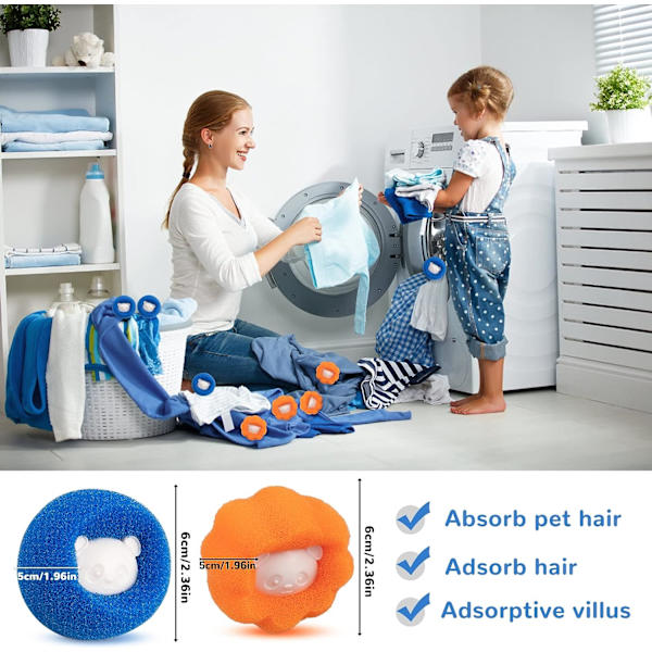 8 stk Anti Hair Vaskemaskin, Gjenbrukbar Anti Hair Ball, Pet Hair Ball Vaskemaskin, Vask Ball, Pet Hair Remover for Klær og Sengetøy(4*bl