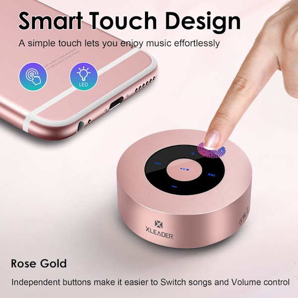 Smart Touch Bluetooth-højttaler A8 (3. generation) Premium Rose Gold Mini-højttaler med bærbar vandtæt etui, julegave