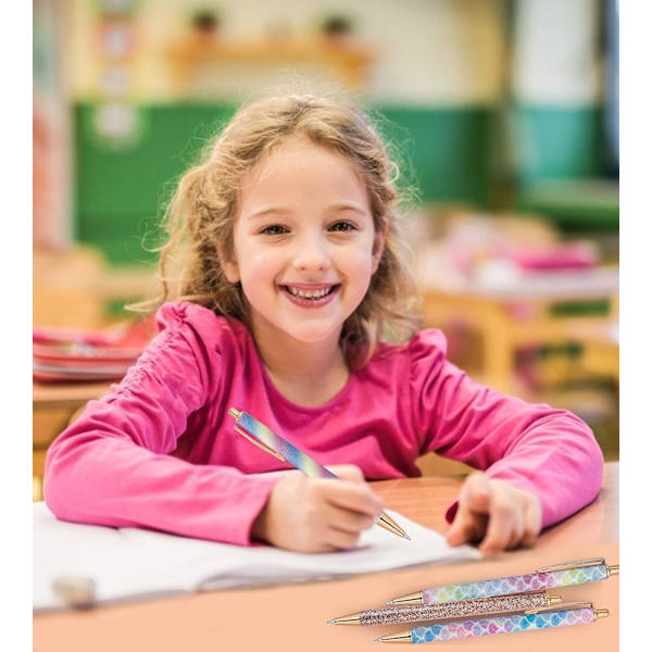 Glimmerkuglepenne i metal - Retraktil penne i rosaguld til skole og kontor - 1,0 mm, sort blæk, 4 stk.