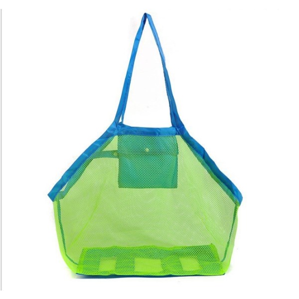 Stor Mesh Strandtaske til Legetøj Sand Away Tote med Lynlås til Børn Svømmepøl Rejse Sandede Sko Våde Håndklæder 16 x 9,4x 16inch Grøn Mesh Blå Remme