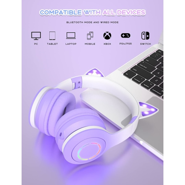 (Lila) Bluetooth-hörlurar för barn med 85/95dB volymkontroll för smartphone, iPad, surfplatta, Kindle, skolstereoheadset för barn