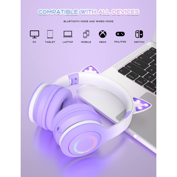 (violetti) Bluetooth -kuulokkeet lapsille, 85/95dB äänenvoimakkuuden säädin älypuhelimelle, iPadille, tabletille, Kindlelle, koulun stereokuulokkeille lapsille