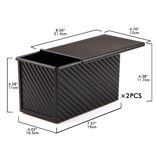 Brødform 2-pak, 1 pund Non-Stick brødform med låg kulstofstål bølget brød toastboksform med låg til bageform brød, til ovn bagning