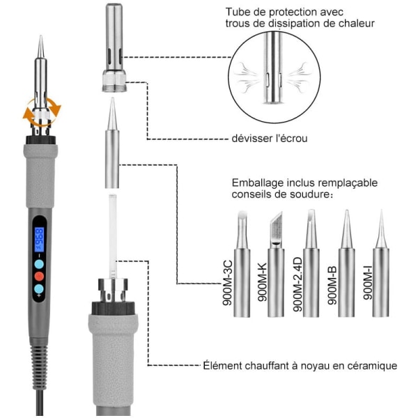 Elektrisk loddeboltsett med digitalt display 90W Sett med 18 deler Justerbar temperatur 100¡æ til 480¡æ Med multimeter