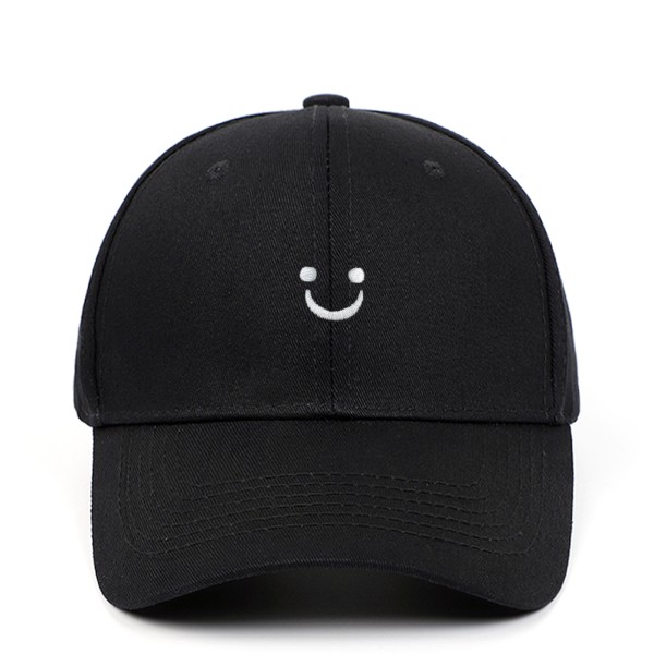 Svart Smiley Baseball Cap - Justerbar for kvinner og menn - Lav profil Ustrukturert - Bomullscap