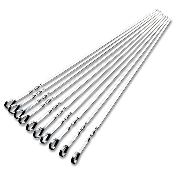 Grillspyd i rustfritt stål, fortykkede flate spyd 41cm 10 stk