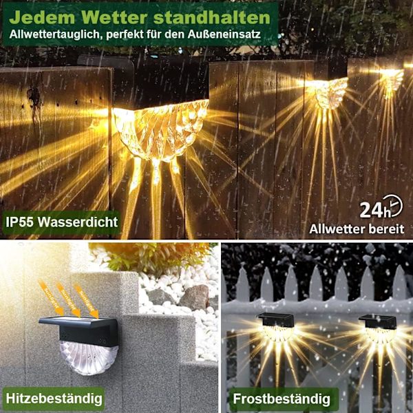 Solcellsbelysning för utomhusbruk, LED-vägglampa för utomhusbruk, 8-pack varmt vitt + RGB-färg, solcellslampor för staket, staket, terrass