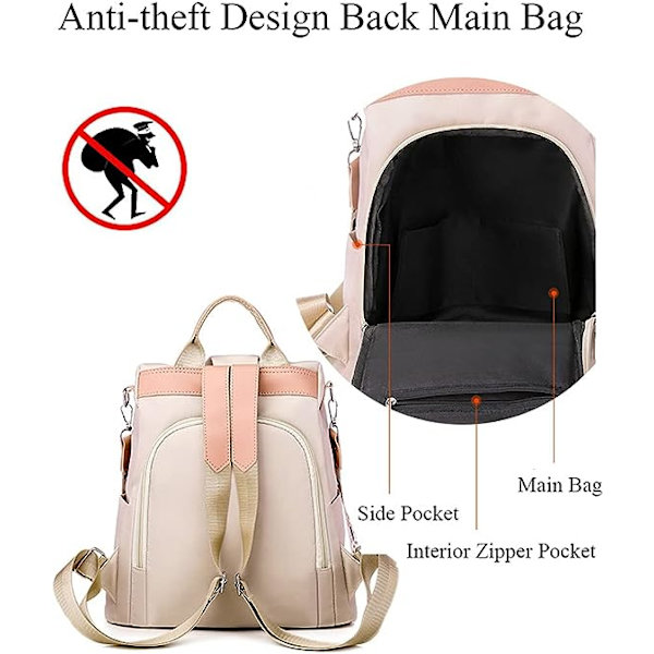 Blommig broderad axelväska (Khaki), flickors stöldskyddad reseryggsäck, lätt fashion daypack skolsäker vattentät dammode, handväska flickor