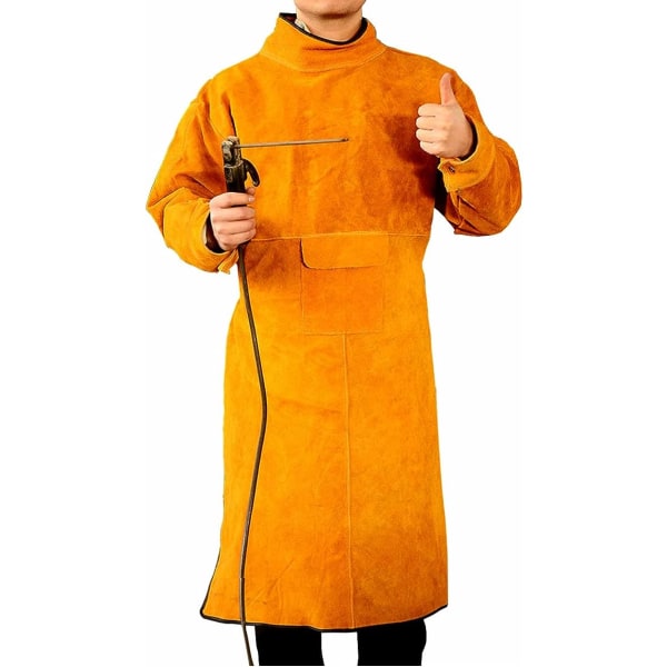 (2XL-120cm) Unisex okselæder svejseforklæde - gul med ærmer og