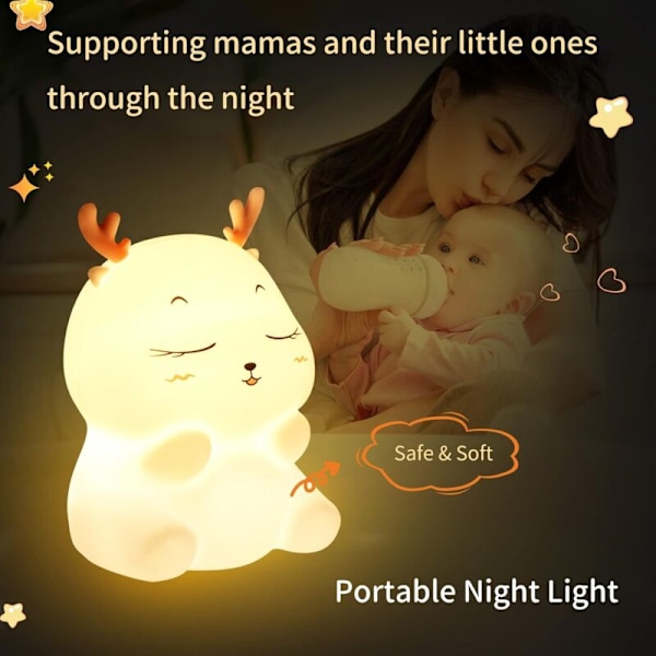 Børnenatlampe Genopladelig Baby Natlampe, 7 Farver LED Natlampe Piger, Silikone Touch Sengelampe til Børn Voksen Soveværelse Dekoration