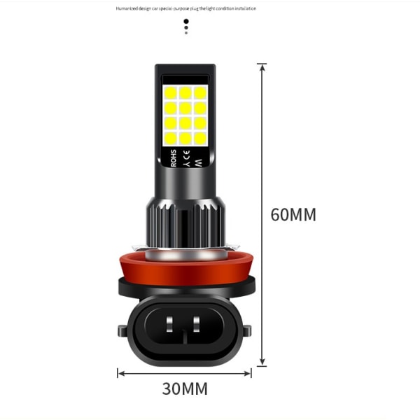 Billad LED frontlykter for tåkelys, superlysende, gylne øyne, H11 H3 9006 881 H8 pære (2 stk.)