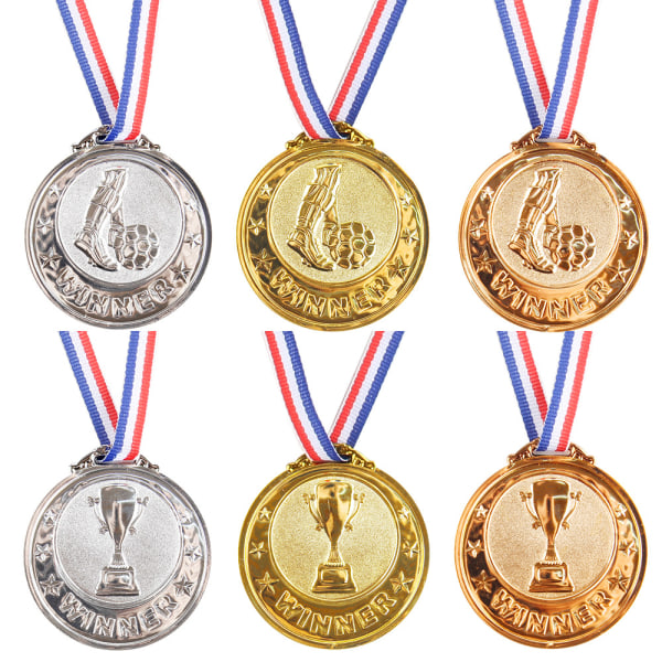 Medal Set, 6cm Each, 6 Podium Medals with Necklace, Gold, Silver, Bronze, Trophy, Victory, Toy, Sport, Theme Party, Birthday