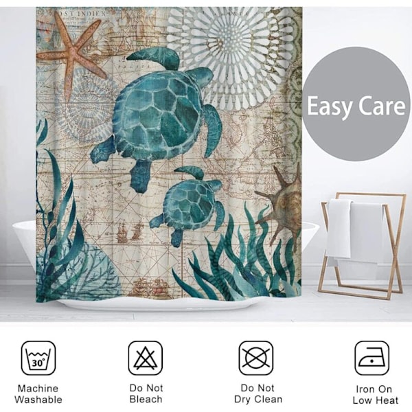 (150x180cm) Dusjforheng med 12 kroker Hurtigtørkende Skilpadde Vanntett Polyester Stoff Maskinvaskbare Baderomsgardiner