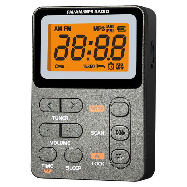 AM FM Pocket Radio, Portable Digital Tuning Stereo Uppladdningsbar liten radio, med låsknapp, med hörlurar, för Walk Jogging Gym Camping (silver g
