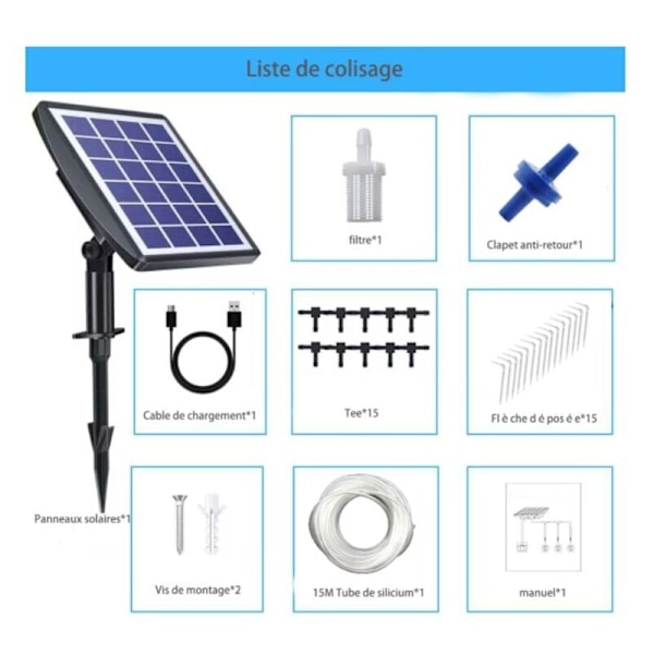 15m Solardroppbevattningskit, 15 krukor Automatiskt bevattningssystem med timer, för trädgård hemma inomhus utomhus, balkonger, terrasser, trädgårdar