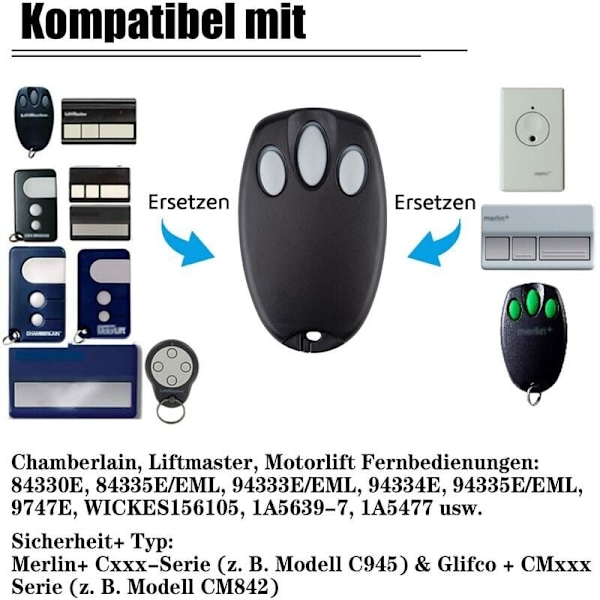 2 autotallin oven lähettimen sarja, korvaava kannettava Chamberlain Liftmaster Motorlift 94335E 84335E ML700 ML500 ML850 MERLIN+ C945 C840 SECURIT