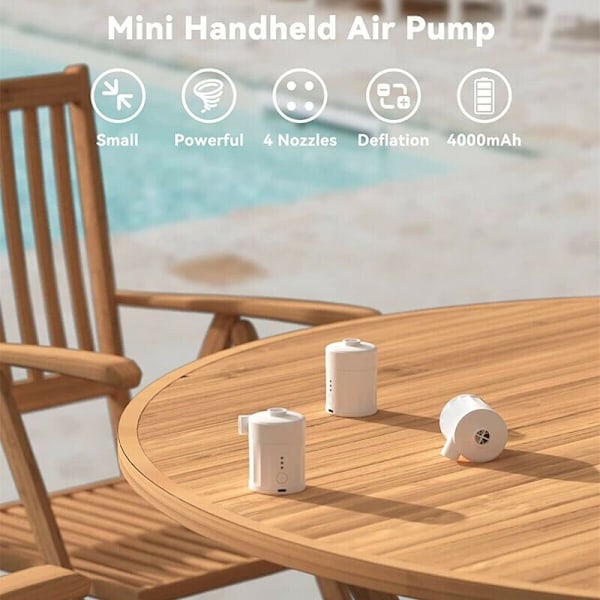 Bærbar luftpumpe for oppblåsbare produkter, elektrisk luftpumpe, oppladbar pumpe, ultra-mini pumpe (svart)