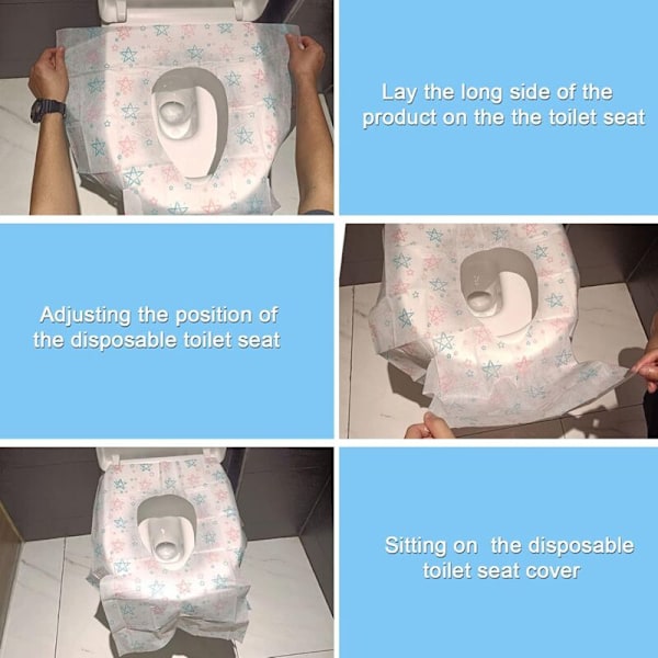 24 kpl kertakäyttöisiä WC-istuimia, kannettavia WC-istuimen suojuksia, koko 65x60 cm, yksittäin pakattu, liukumaton WC-istuin aikuisille ja lapsille