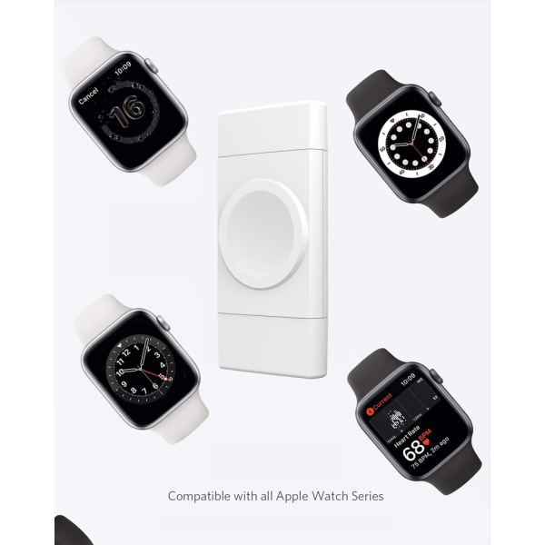 Dual Interface USB/TYPE-C Bærbar Ur Trådløs Oplader til Apple Samsung Universal Ur Oplader (Hvid)
