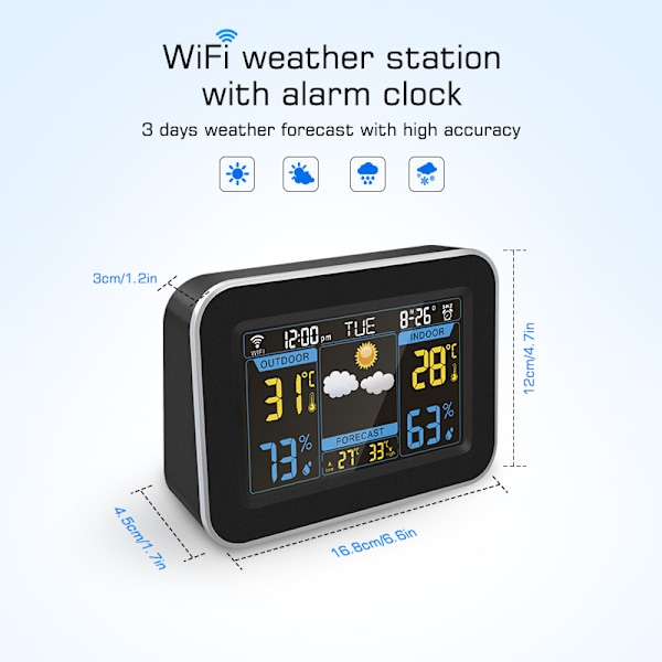 Wifi Meteorologisk Station Trådløs Meteorologisk Station Termometer Hygrometer Vejrudsigt LCD Ur Farveskærm Applikationsstyring