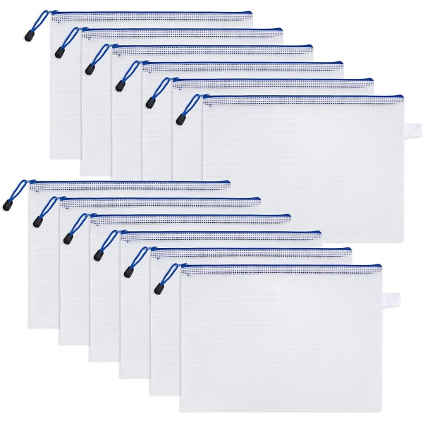12 stykker A4 dokumentpose med lynlås, mapper, gennemsigtig PVC