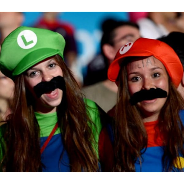 2 grønne og røde Mario rollespilshatte, skumhatte, voksne Halloween kostumefester