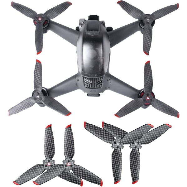 2 paria hiilikuitu potkurin lapaa DJI FPV -lennokkia varten - Nopeasti irrotettavat potkurit - Hiljaiset potkurit - 4-lapainen potkuri - Lennokin potkuri