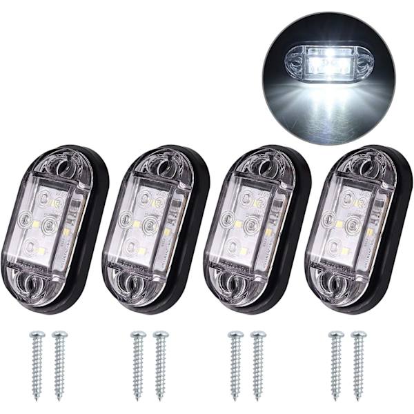 4x4LED Sidelys Front og Bak Klaringslys Vanntette LED Markørlys 12V 24V Universal for Tilhenger Varebil Caravan Lastebil Buss - Hvit
