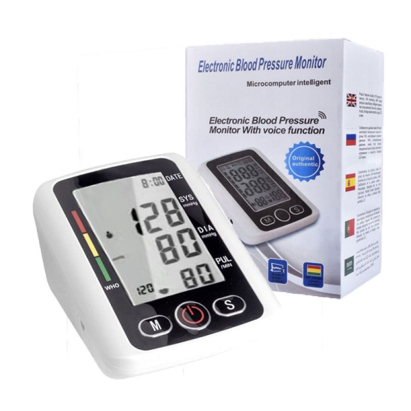 Elektronisk blodtryksmåler-arm blodtryksmåleinstrument til hjemmebrug-USB plug-in neutral stemme blodtryksmåler