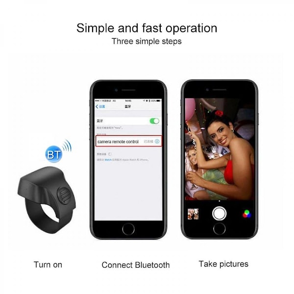 Bluetooth Mobiltelefon Skydecontroller Mini Selfie Fjernbetjening Ring Sort