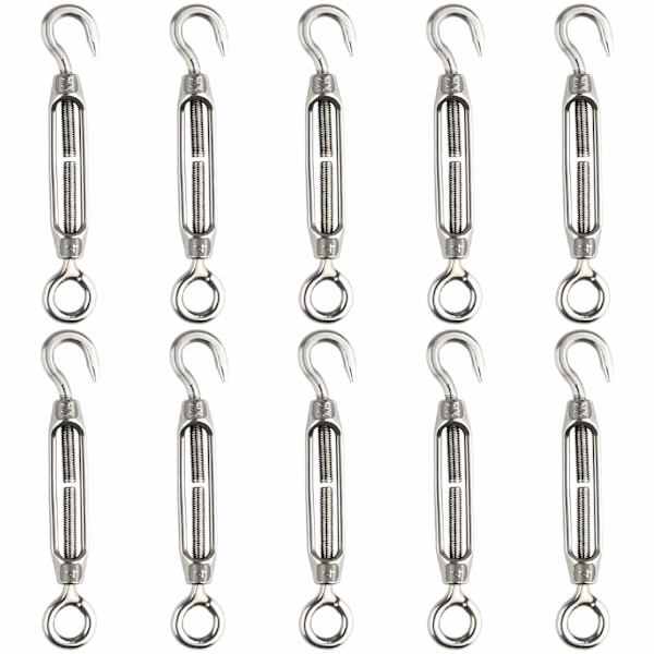 10-pack 304-tråds justerbara krok- och öglevridlås i rostfritt stål M6
